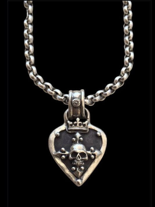 Necklace - Silver Guitar Pick & Skull KC