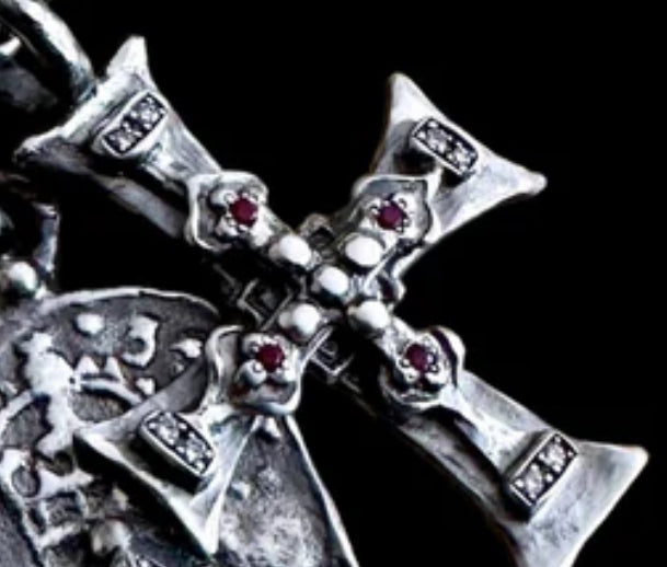 Pendant-Double Cross Diamond and Rubies