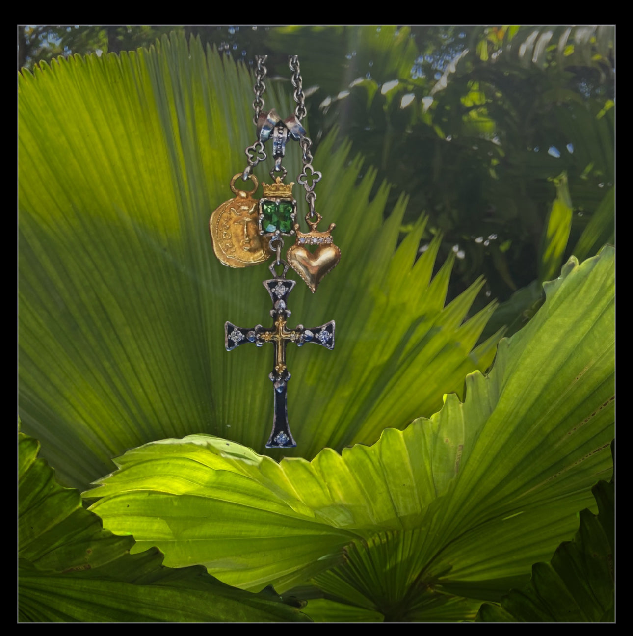 Triple Charm Gold & Silver Cross Necklace