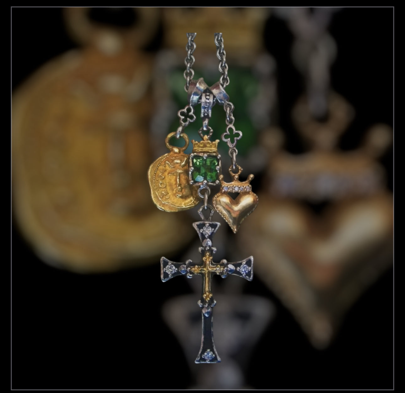Triple Charm Gold & Silver Cross Necklace