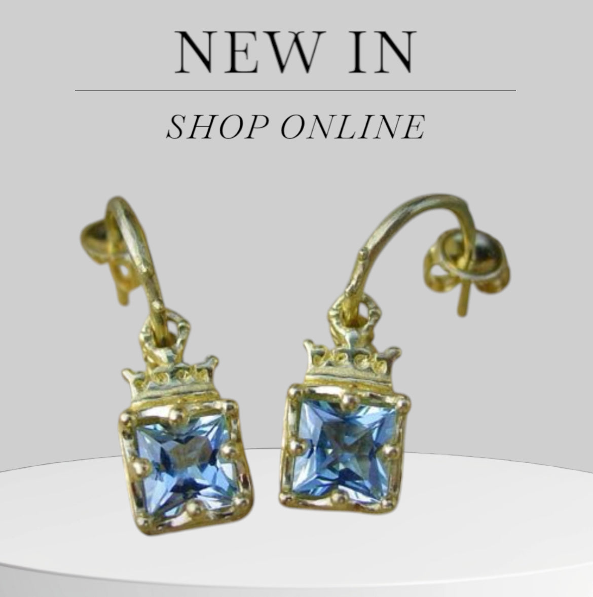 Yellow Gold Crowned Frames Aquamarine Earrings