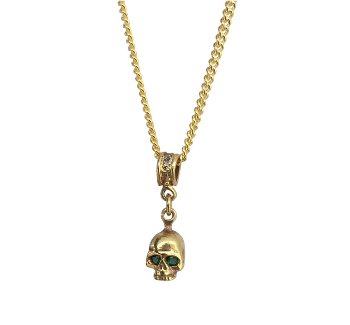 Necklace - Golden Skull with Emeralds