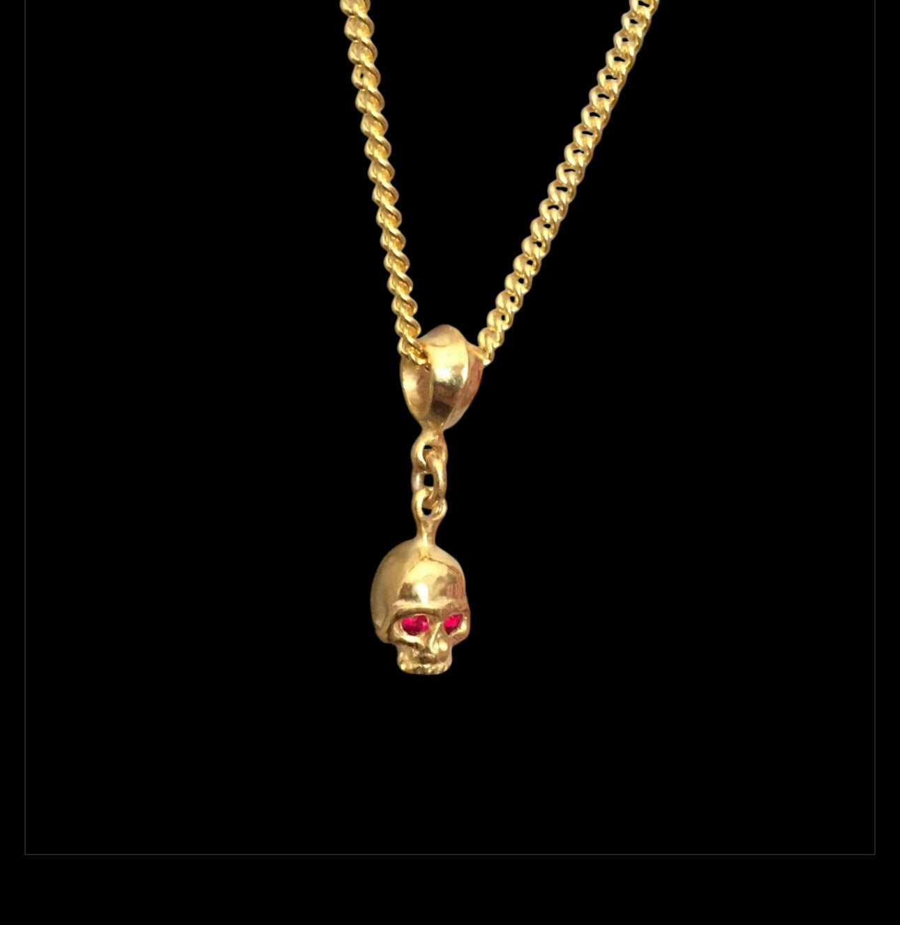 Necklace - Golden Skull w Rubies