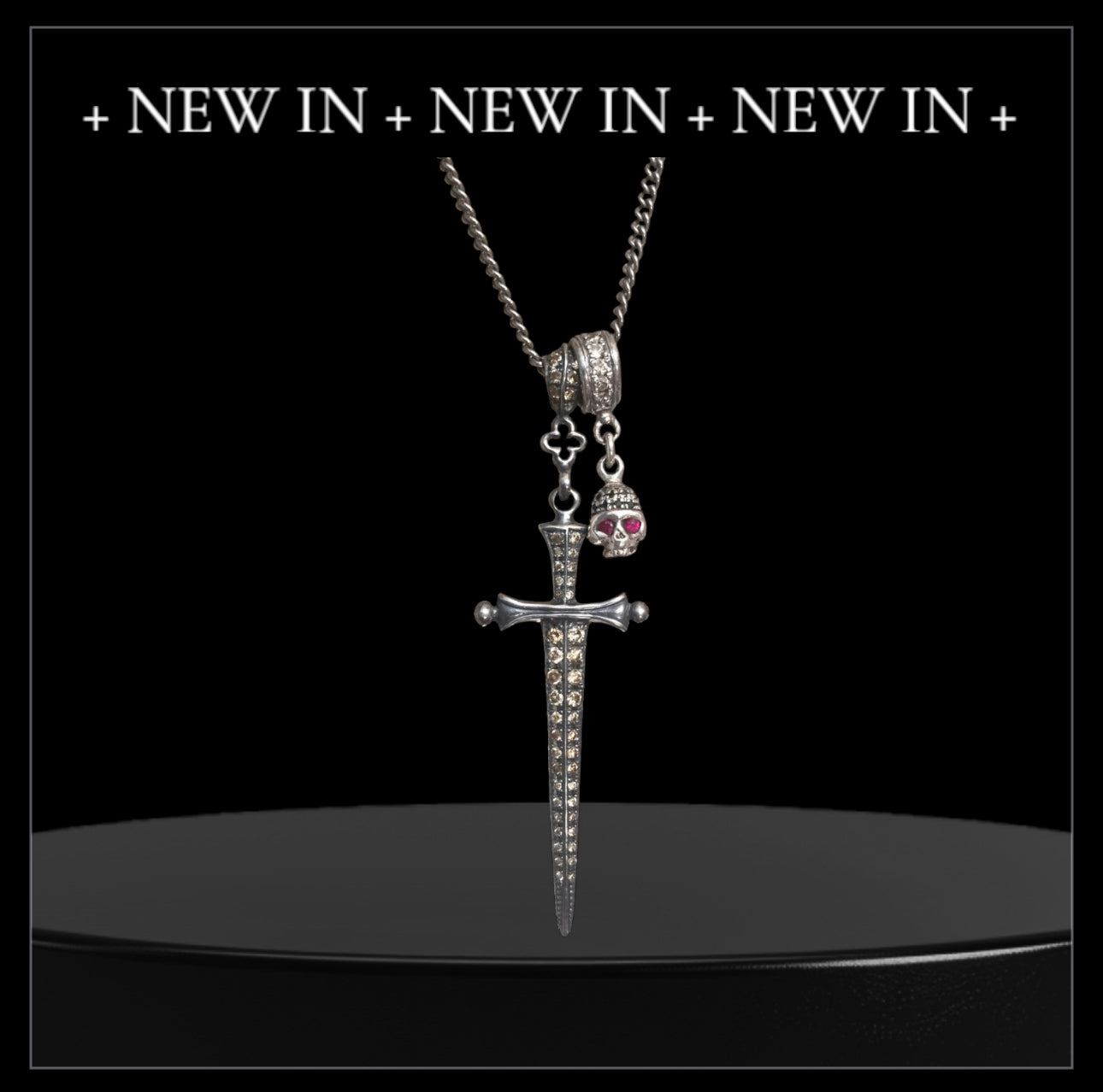 Sterling Silver Diamond Sword and Skull