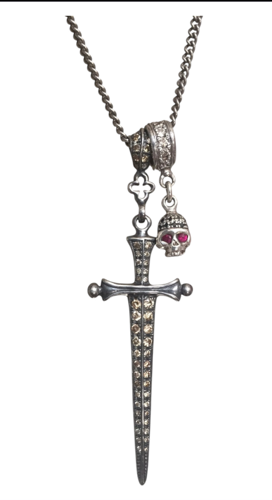 Sterling Silver Diamond Sword and Skull