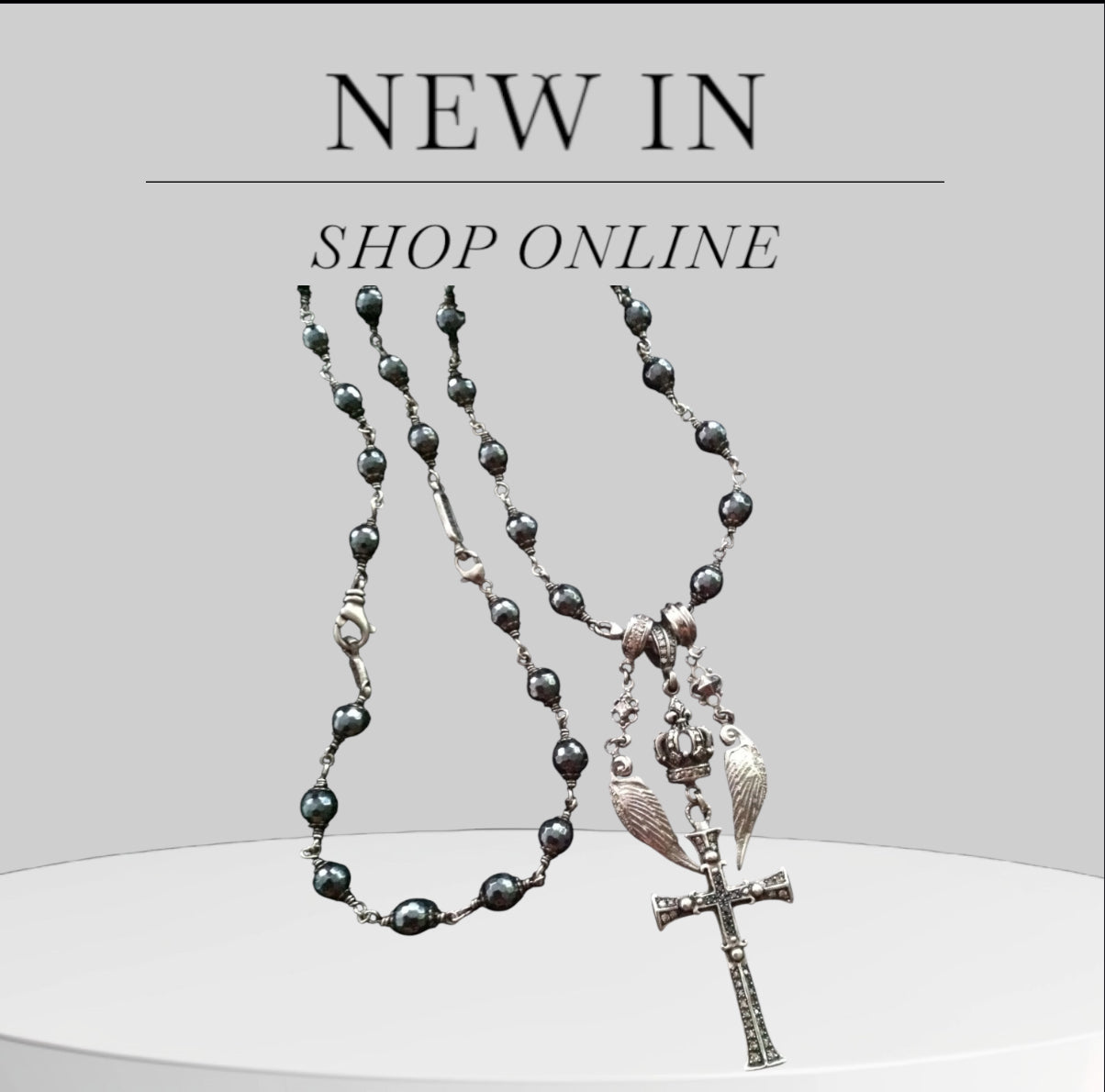 Sterling Silver Multi Charm Diamond Cross with Diamond Crown and Wings