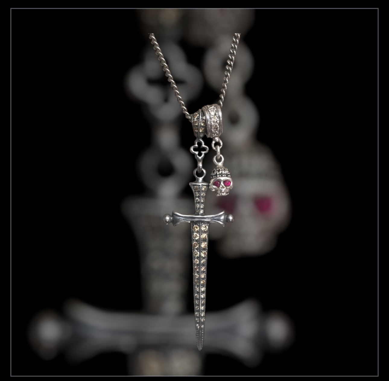 Sterling Silver Diamond Sword and Skull