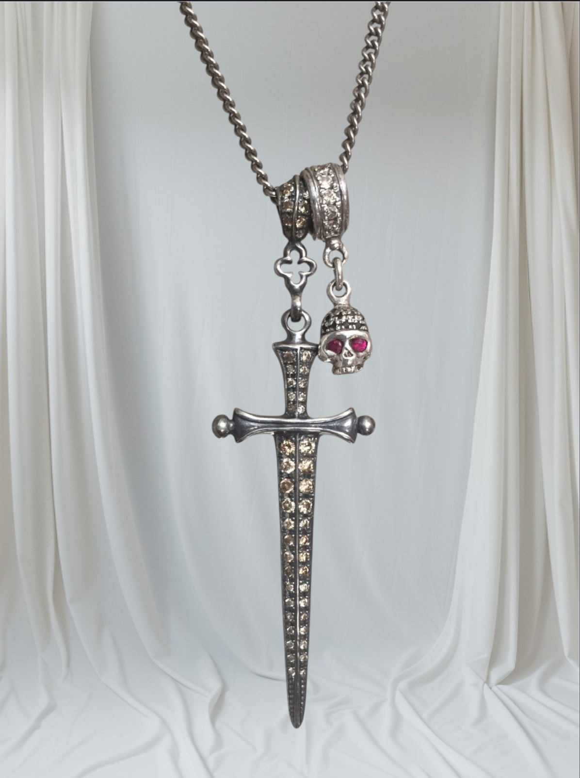 Sterling Silver Diamond Sword and Skull