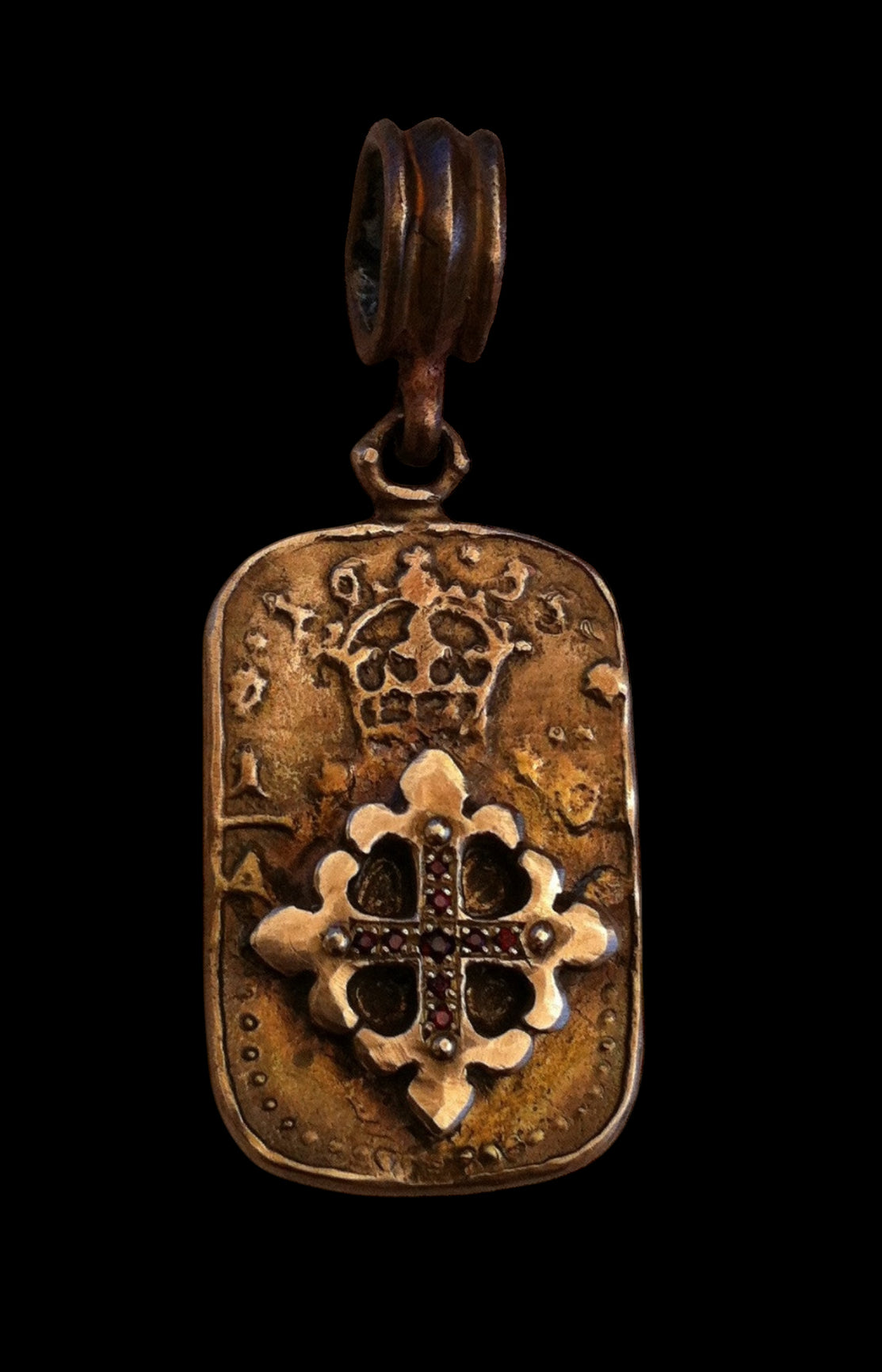 Pendant - Bronze Fleur De Lis Dog Tag Cross