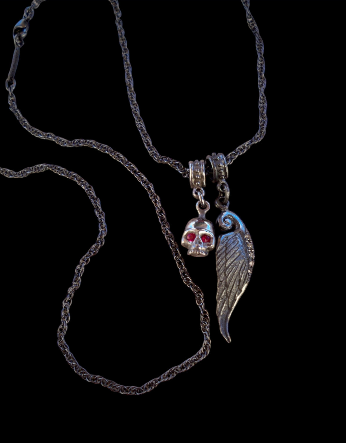 Sterling Silver Diamond Pave Wing & Skull