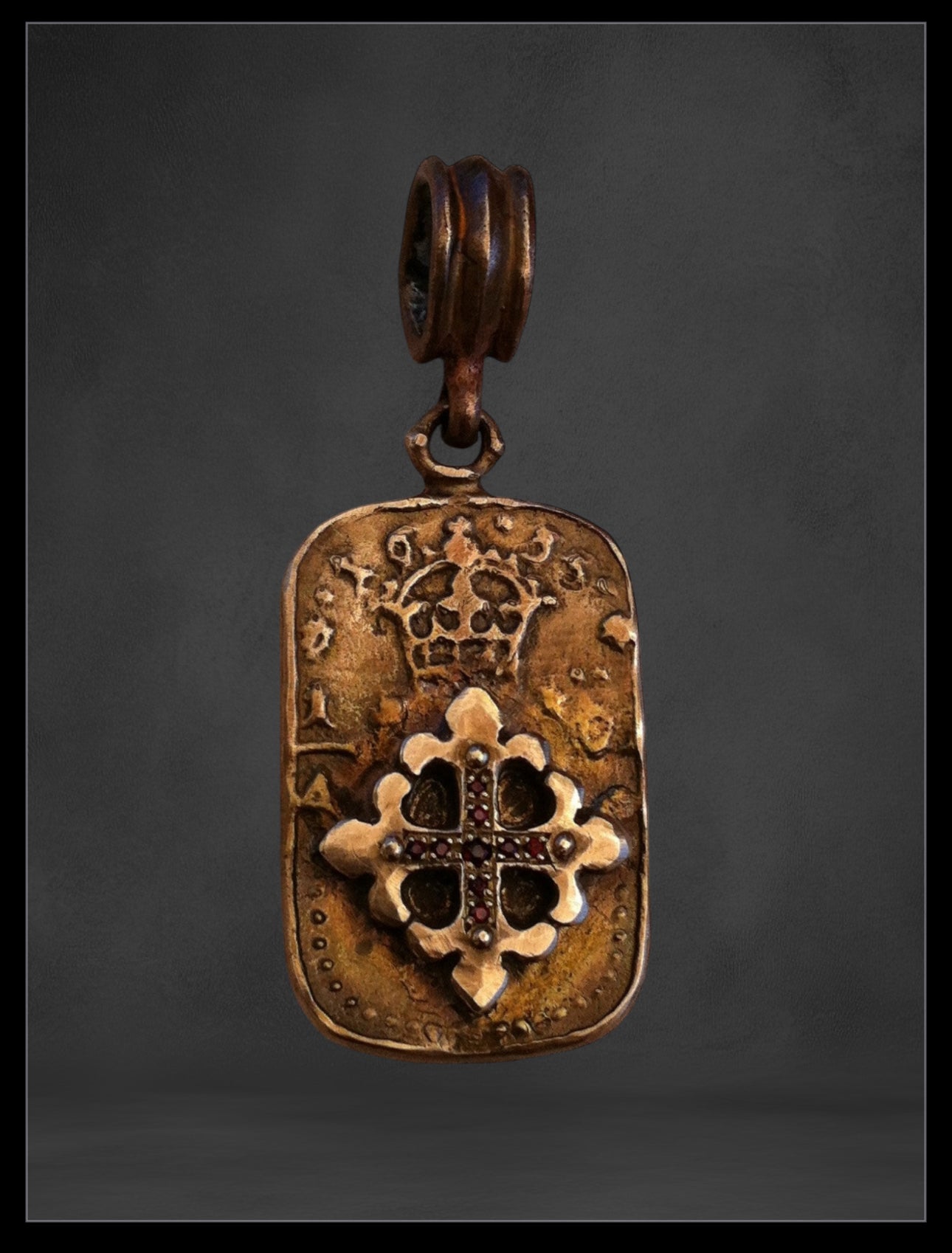 Pendant - Bronze Fleur De Lis Dog Tag Cross