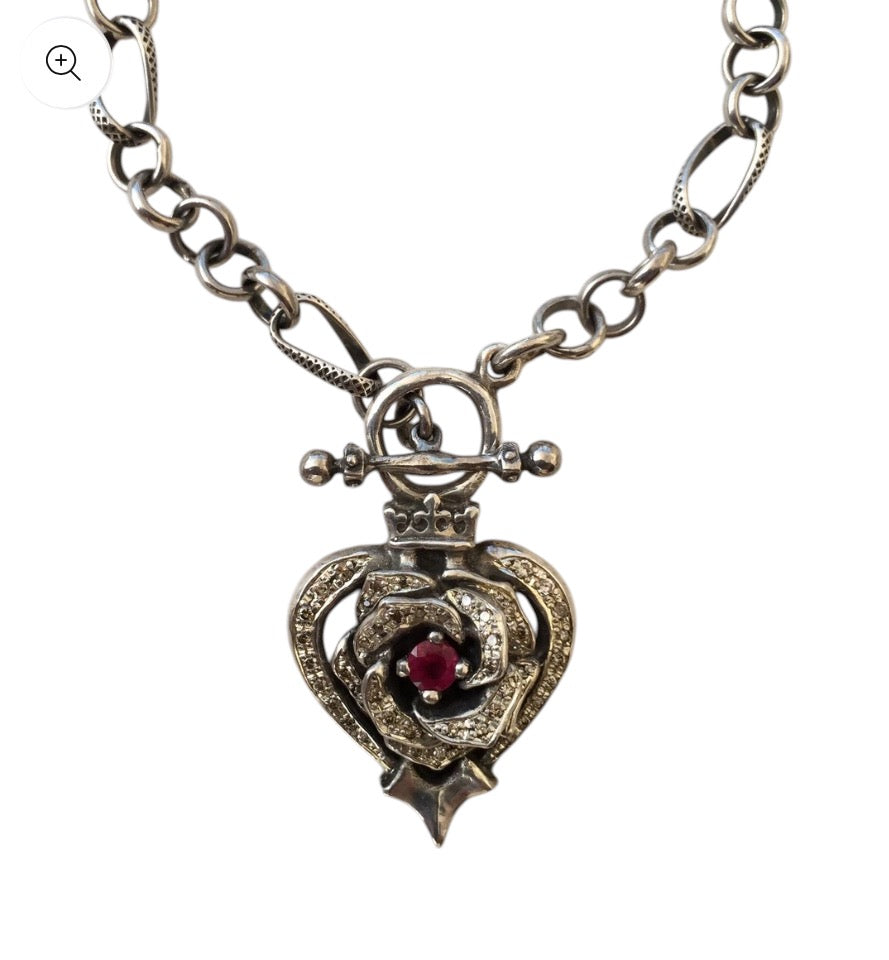 Necklace - Diamonds and Ruby Rose Heart