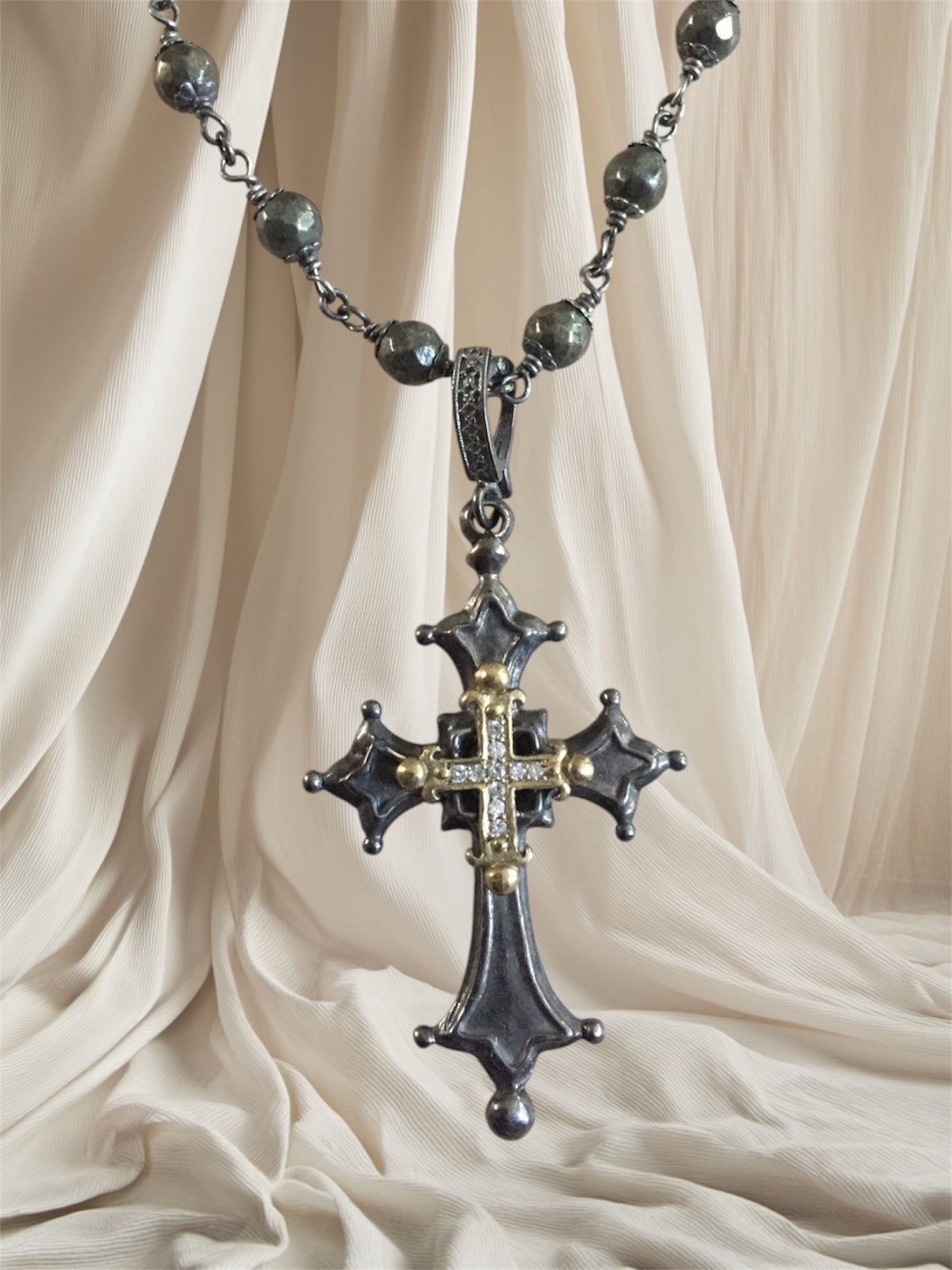 Necklace - Diamond Gold Cross Center