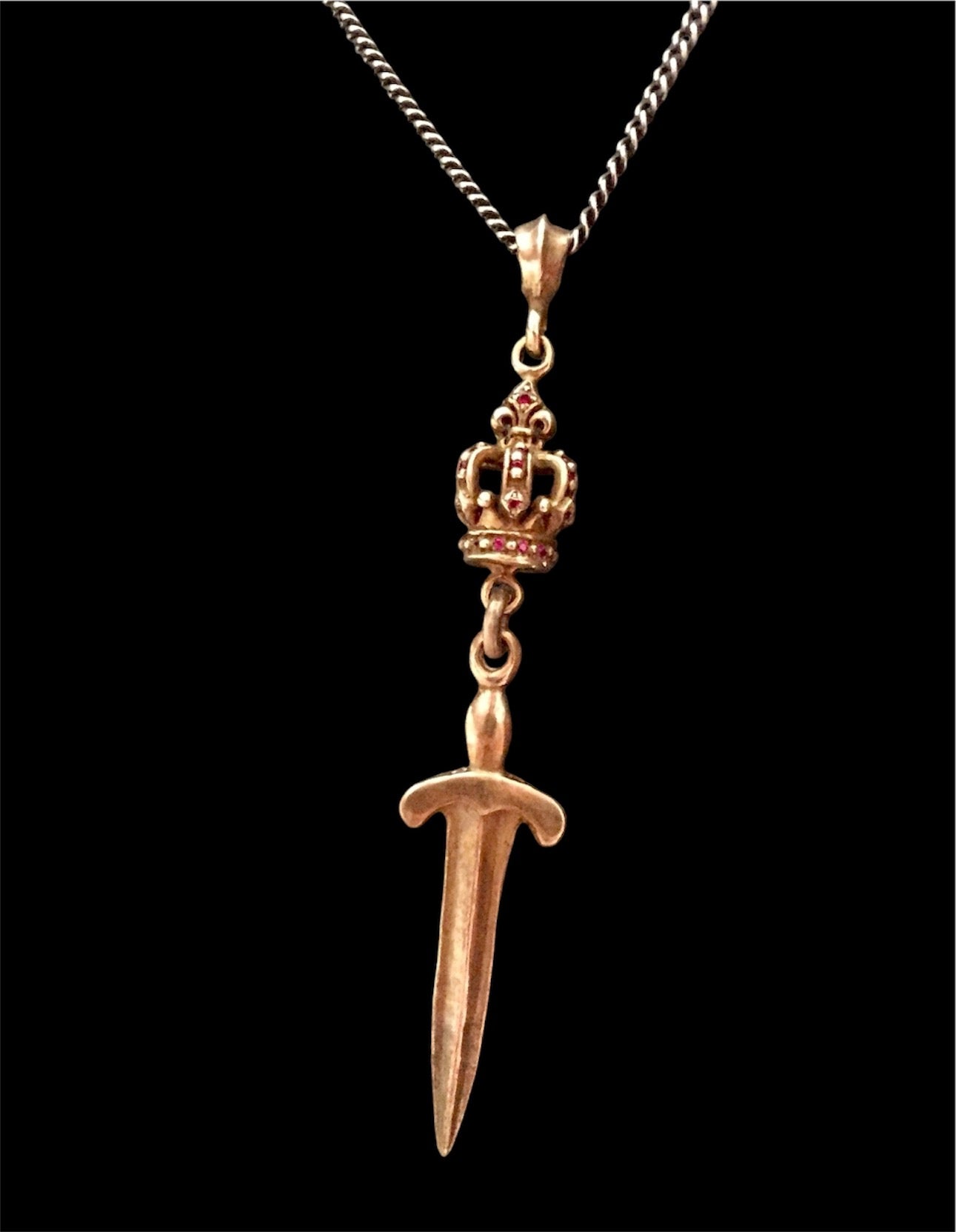 Necklace - Silver Rose-gold Ruby Crown and Sword