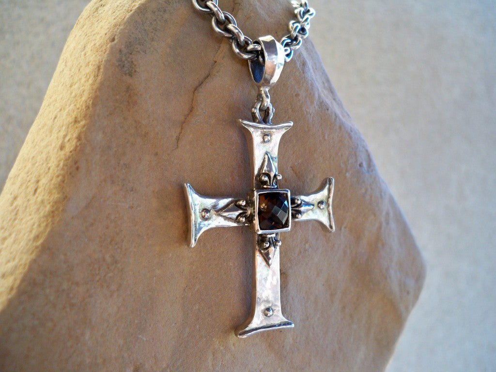 Sterling Silver Cross and Smoky Topaz