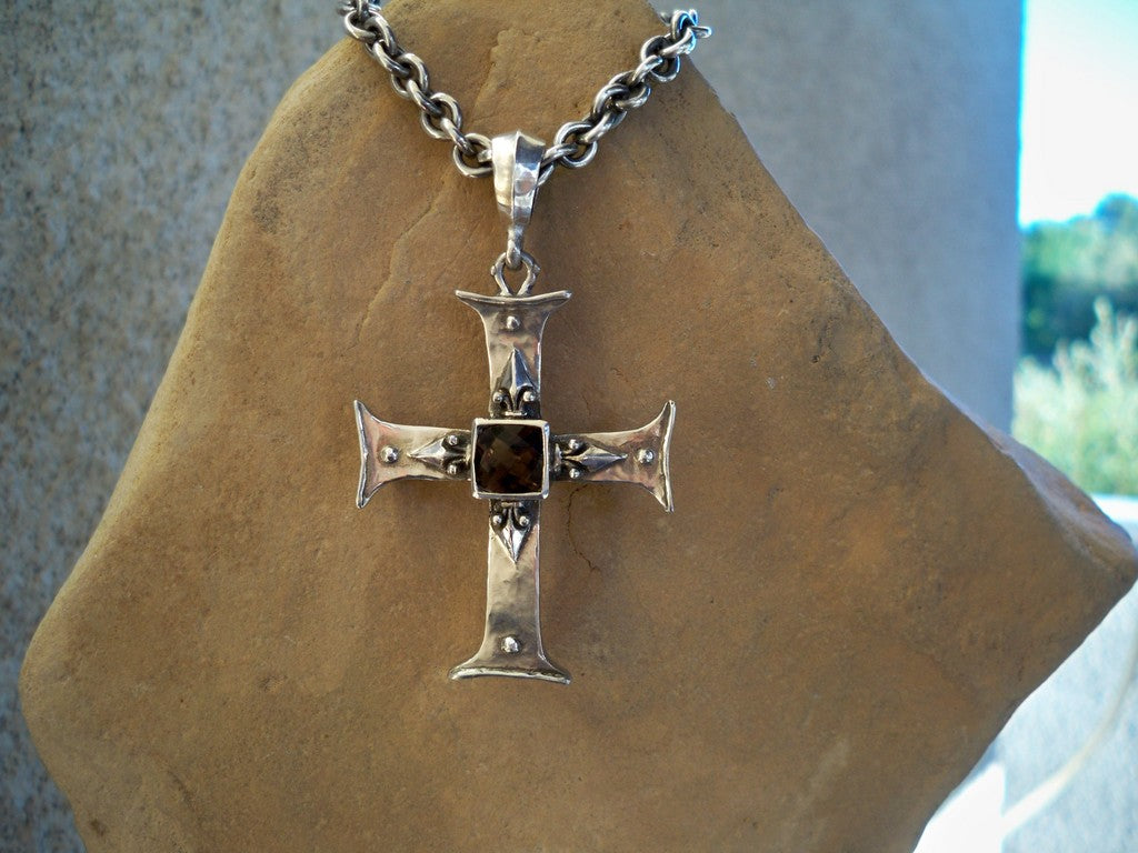 Sterling Silver Cross and Smoky Topaz