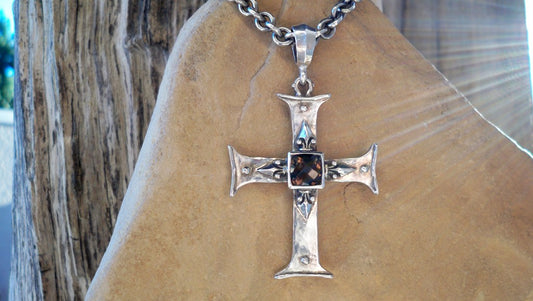 Sterling Silver Cross and Smoky Topaz