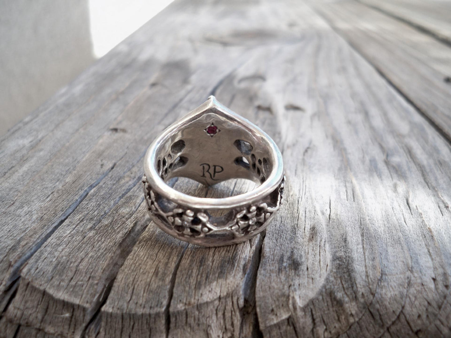 Sterling Silver Cross Diamond Pave with Internal Ruby Ring