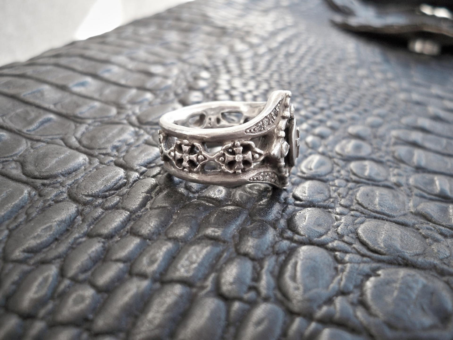 Sterling Silver Cross Diamond Pave with Internal Ruby Ring