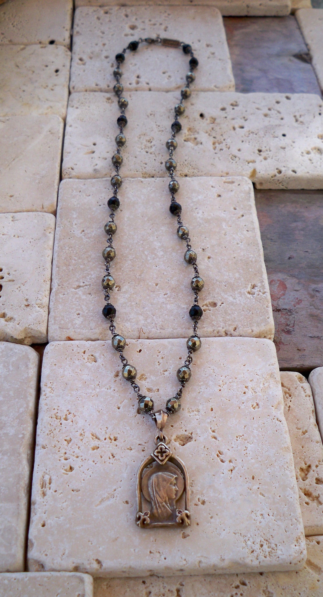 Necklace - Bronze Madonna with Rubies