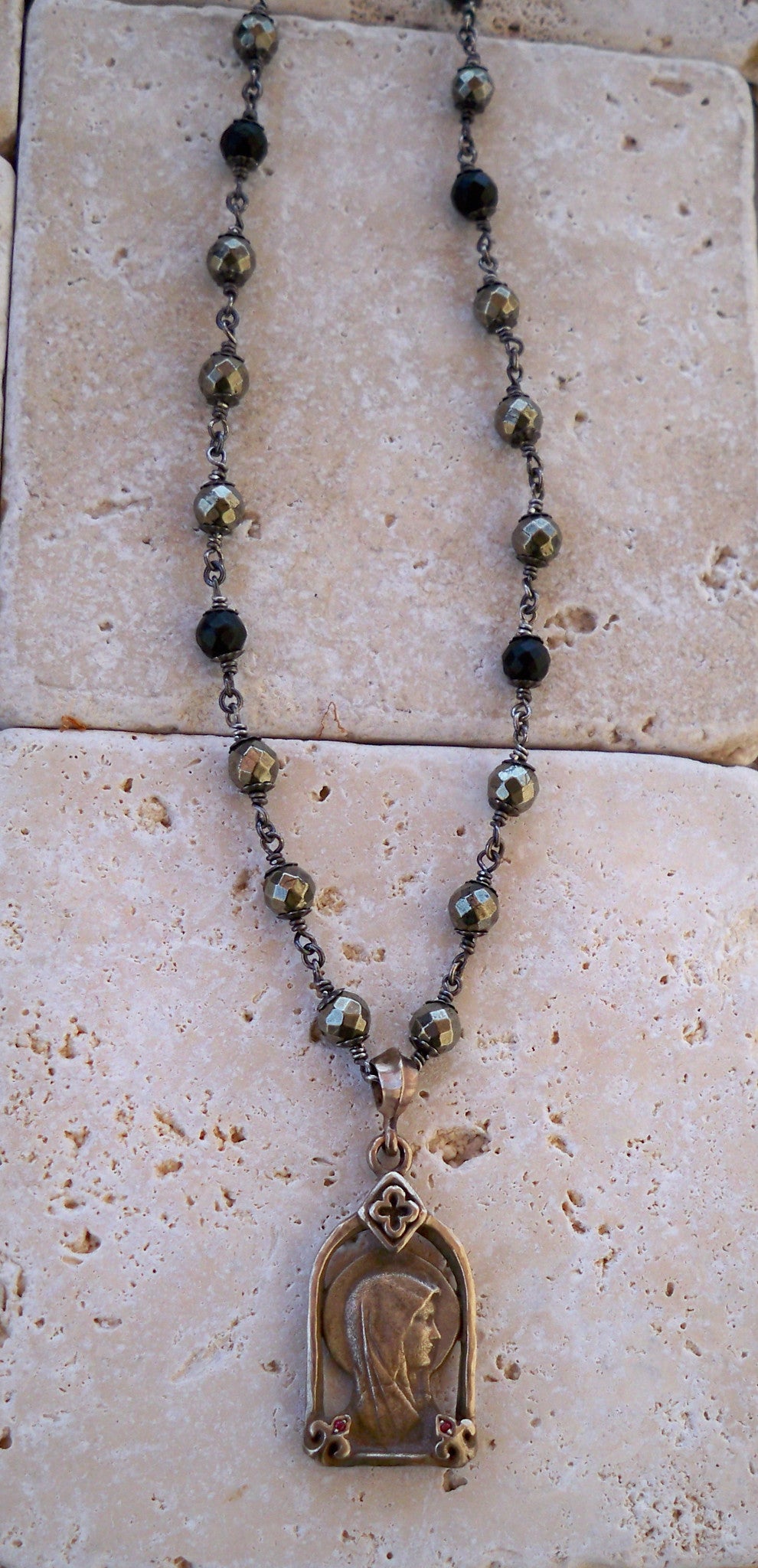 Necklace - Bronze Madonna with Rubies