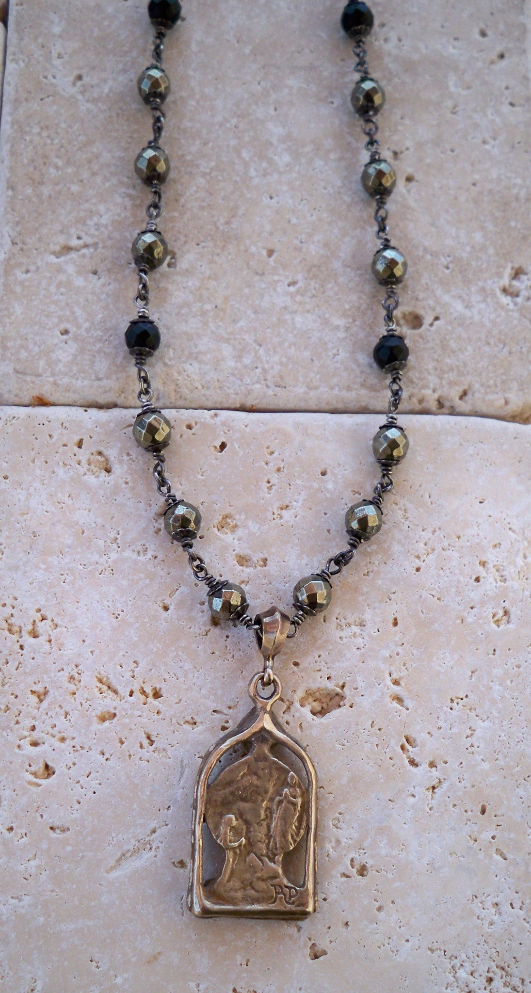 Necklace - Bronze Madonna with Rubies