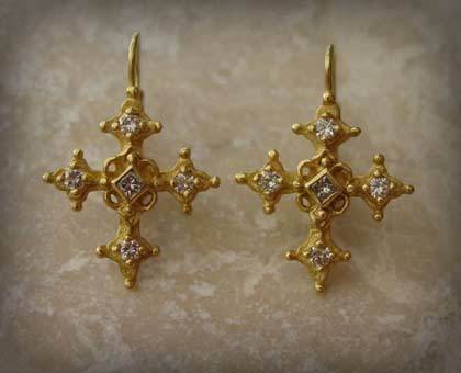 Gold & White Diamonds Renaissance Earrings by Roman Paul