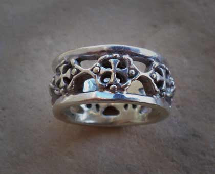 Sterling Silver Knights Templar Crosses Men's Wedding Ring