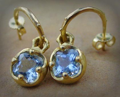 Earrings Blue Topaz 18k Yellow Gold Hoops