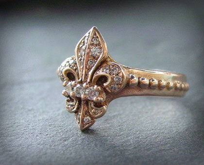 Rose Gold Fleur De Lis White Diamond Ring by Roman Paul
