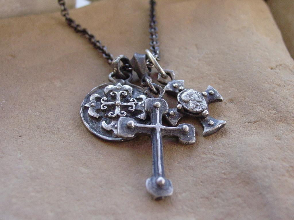 Sterling Silver Triple Charm Necklace