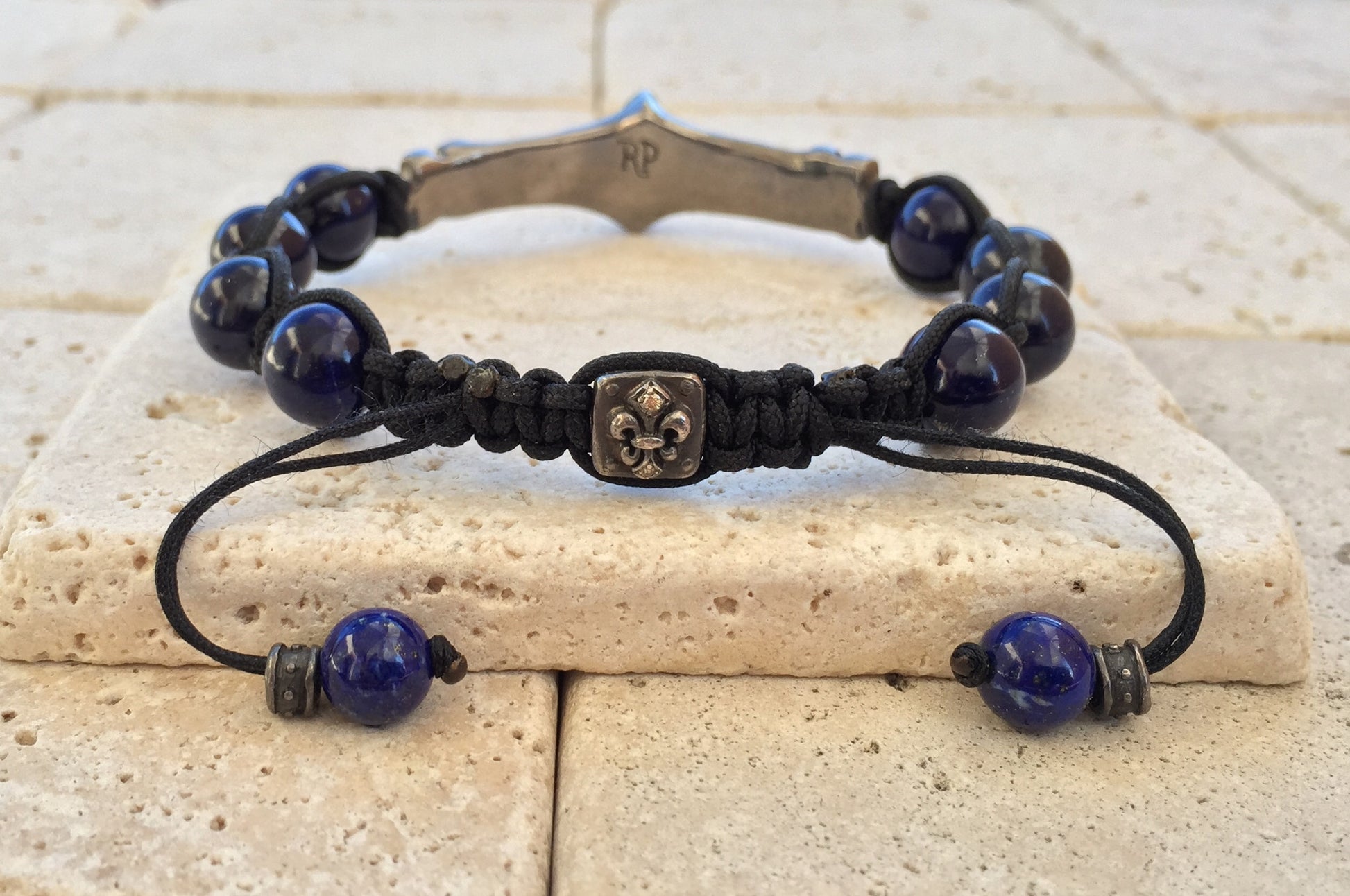 Silver Fleur De Lis w Diamonds & Lapis Beads by RP