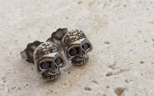 Earrings - Diamond Sterling Silver Skull Studs