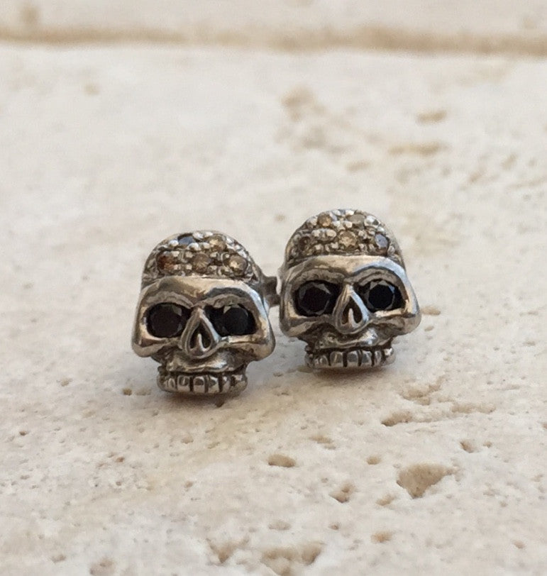 Earrings - Diamond Sterling Silver Skull Studs