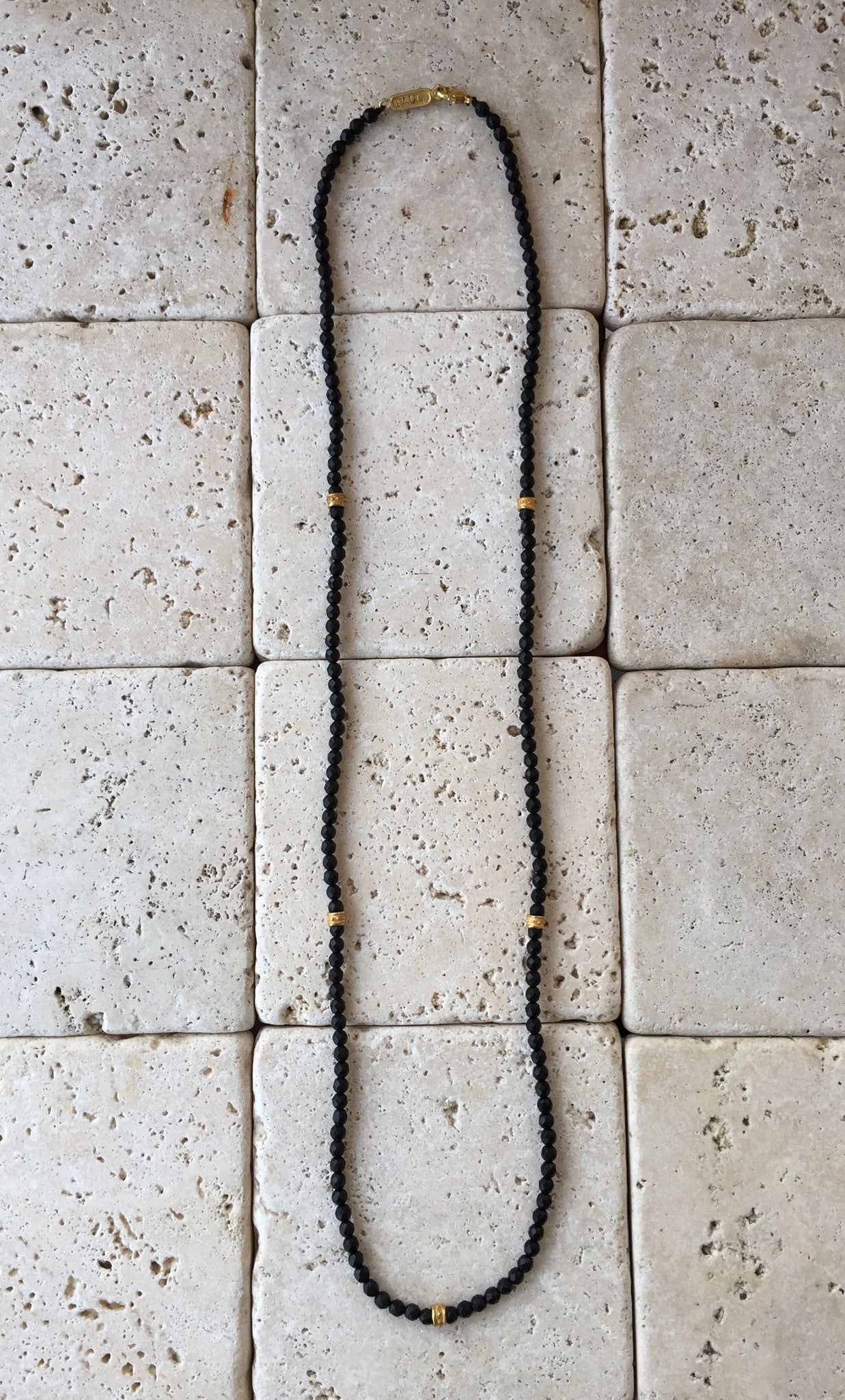 Necklace - Onyx Beads Bronze Rondels