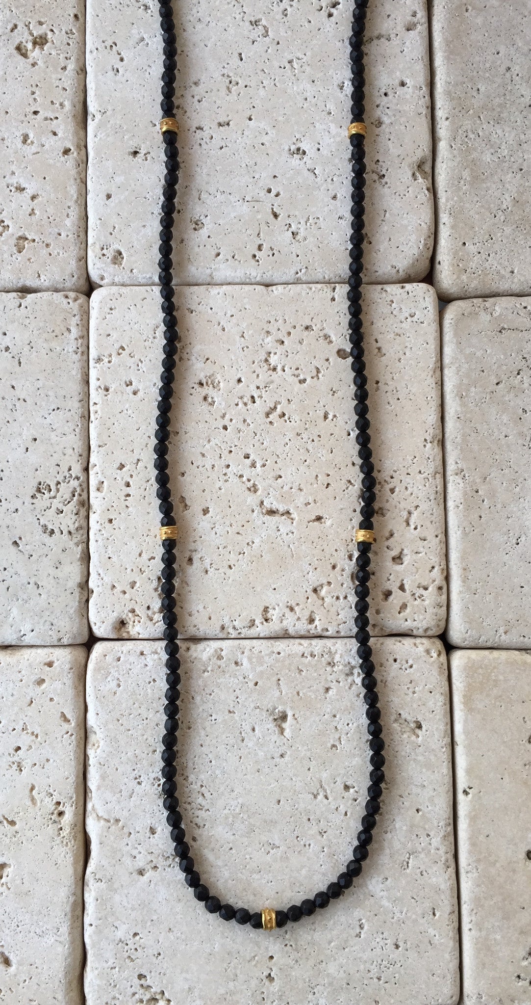 Necklace - Onyx Beads Bronze Rondels