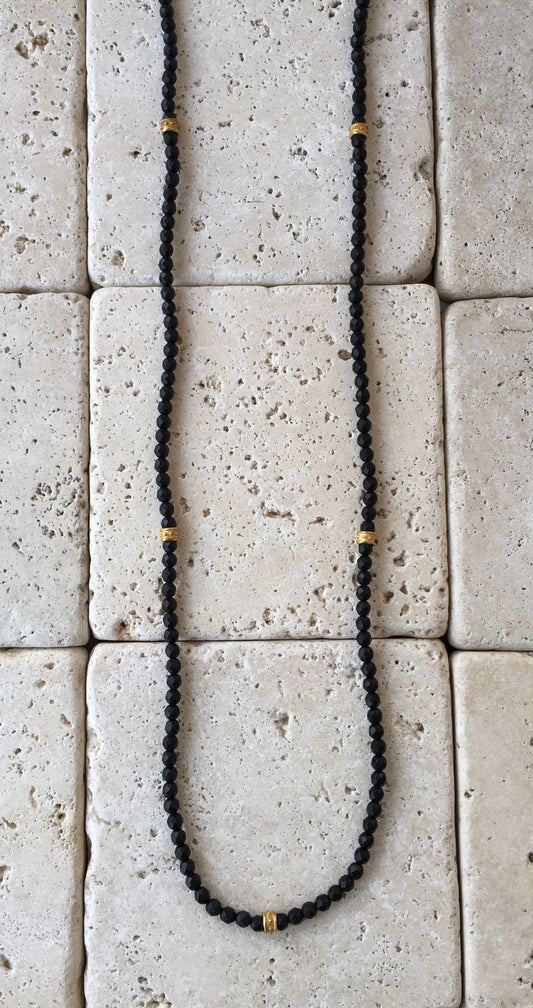 Necklace - Onyx Beads Bronze Rondels