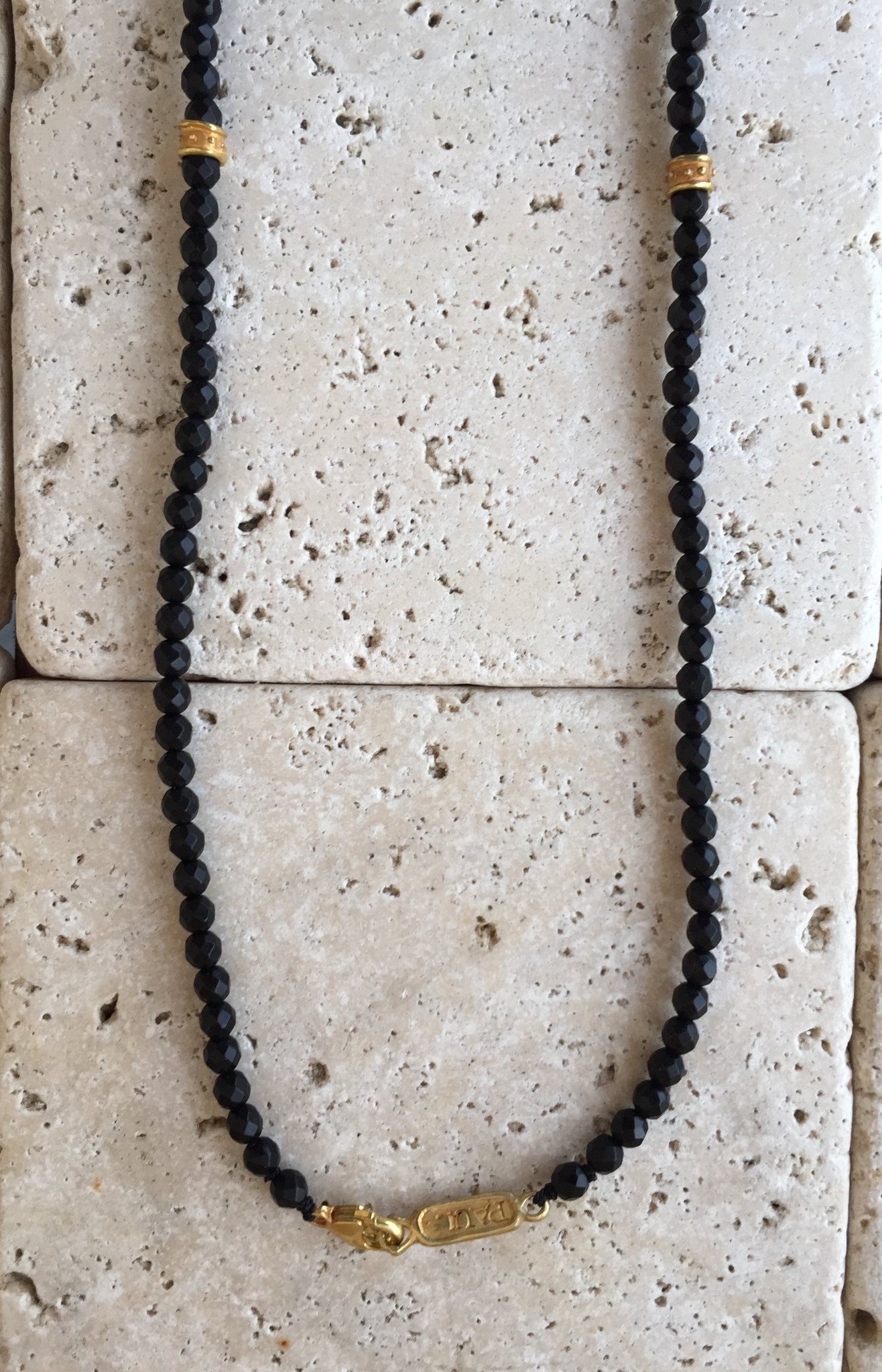 Necklace - Onyx Beads Bronze Rondels