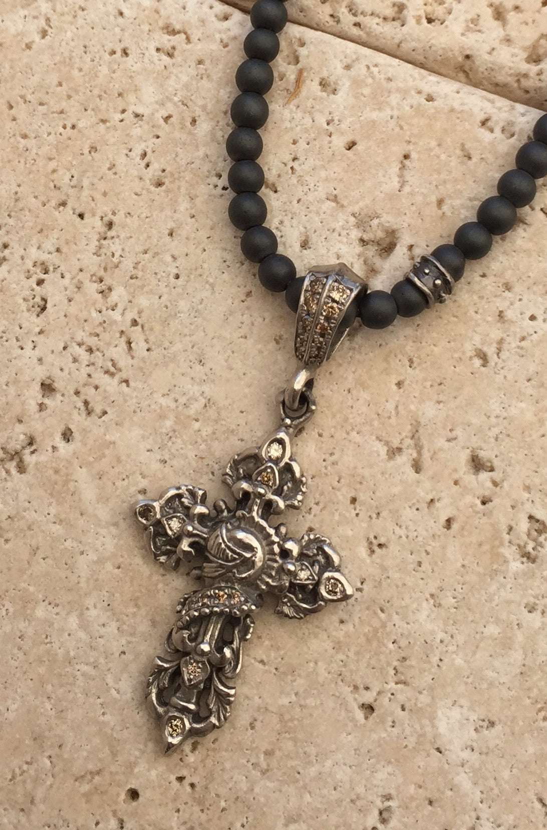 Sterling Silver Knight Ornament Cross with Diamonds