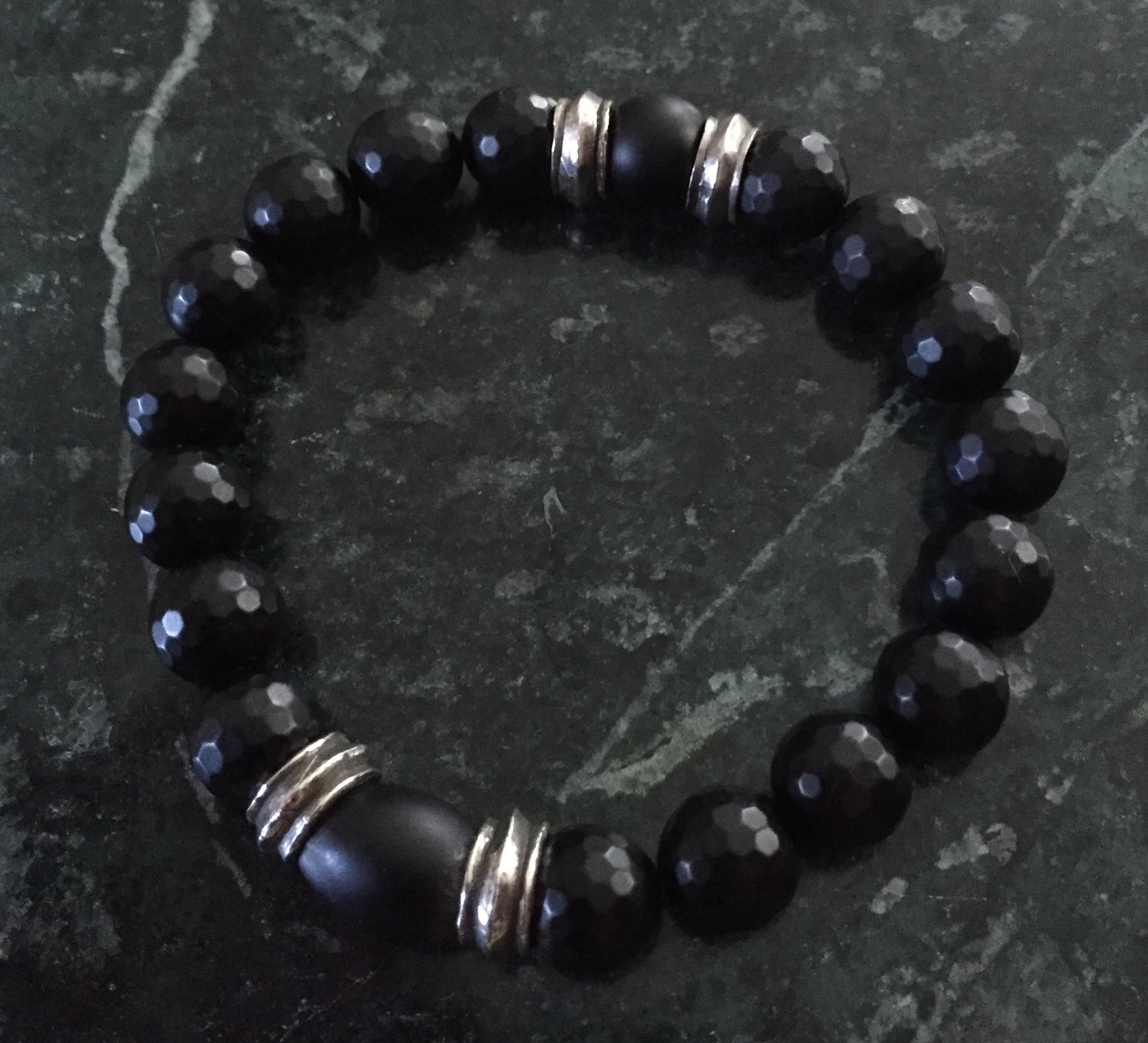 Bracelet - Onyx & Silver roundels by Roman Paul Design