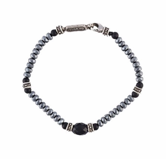 Bracelet - Onyx with Hematite and Silver Roundels