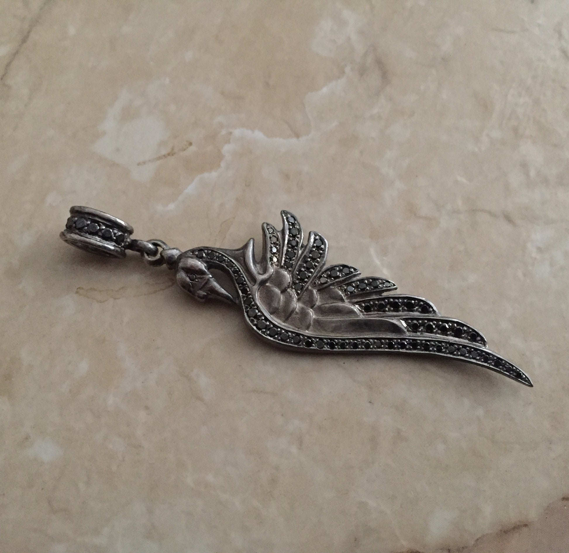 Pendant - Black Swan with Black Diamonds by Roman Paul