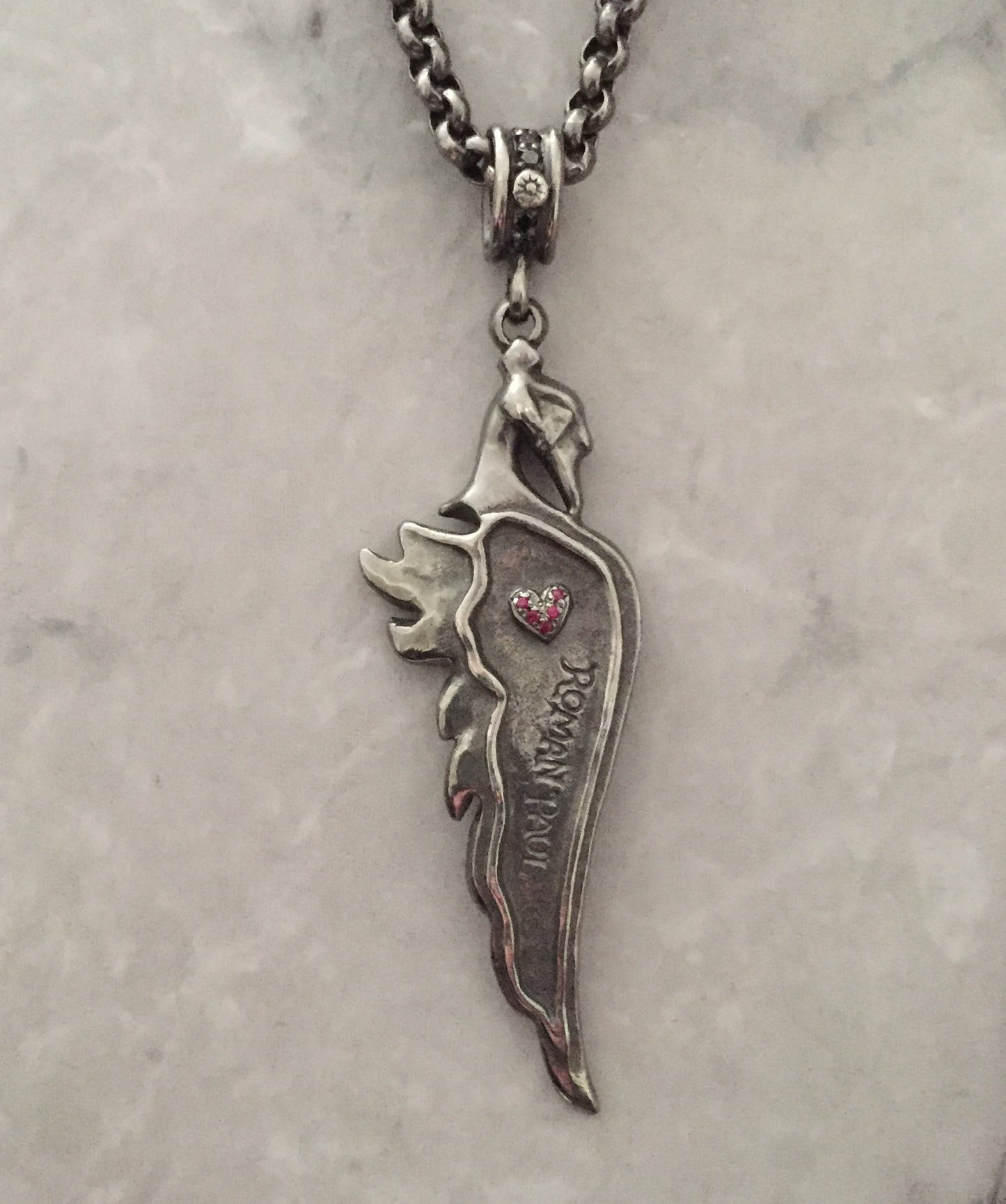 Necklace - Black Diamond Swan with Ruby Heart