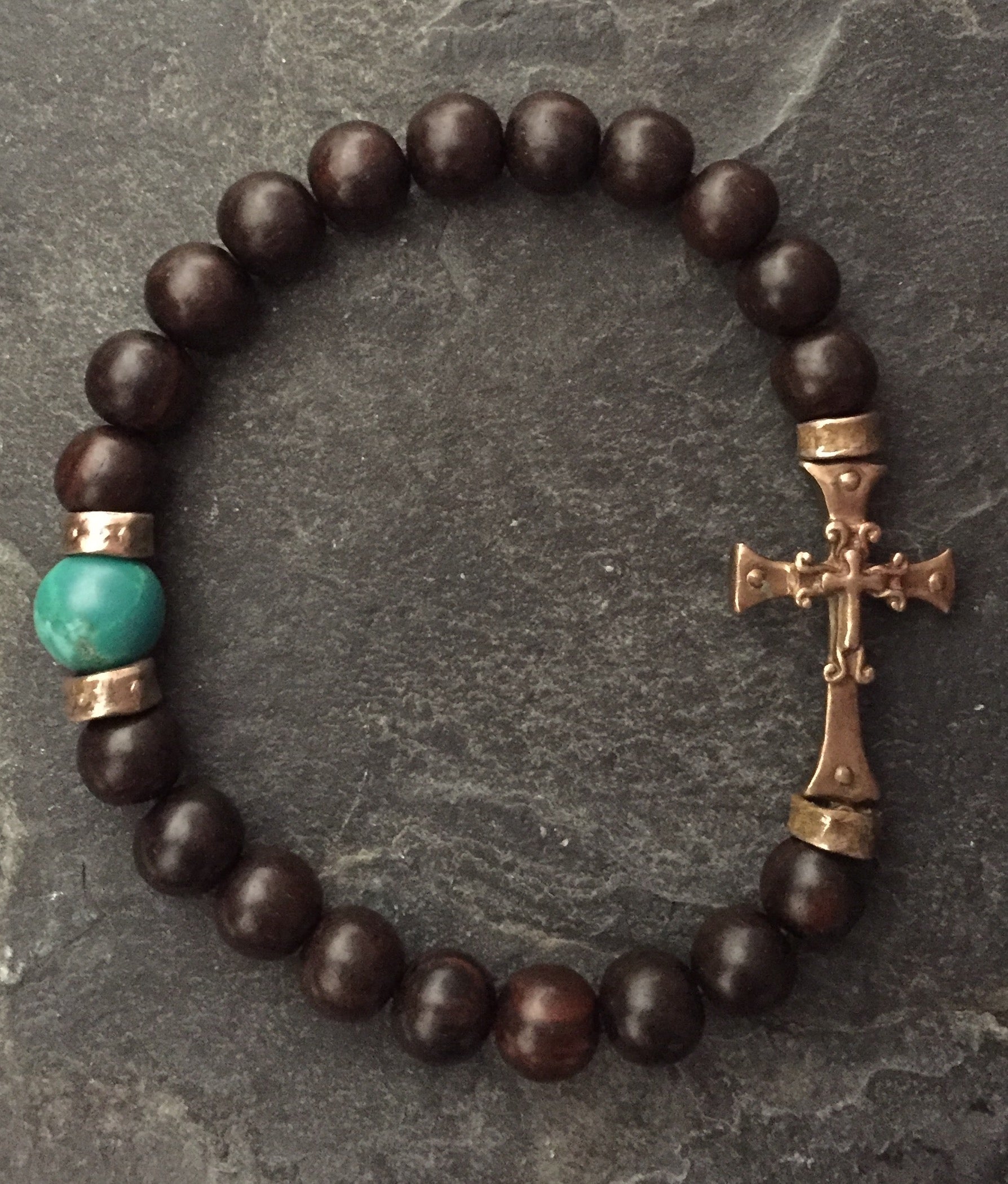 Bronze Cross & Turquoise w Eboney by Roman Paul