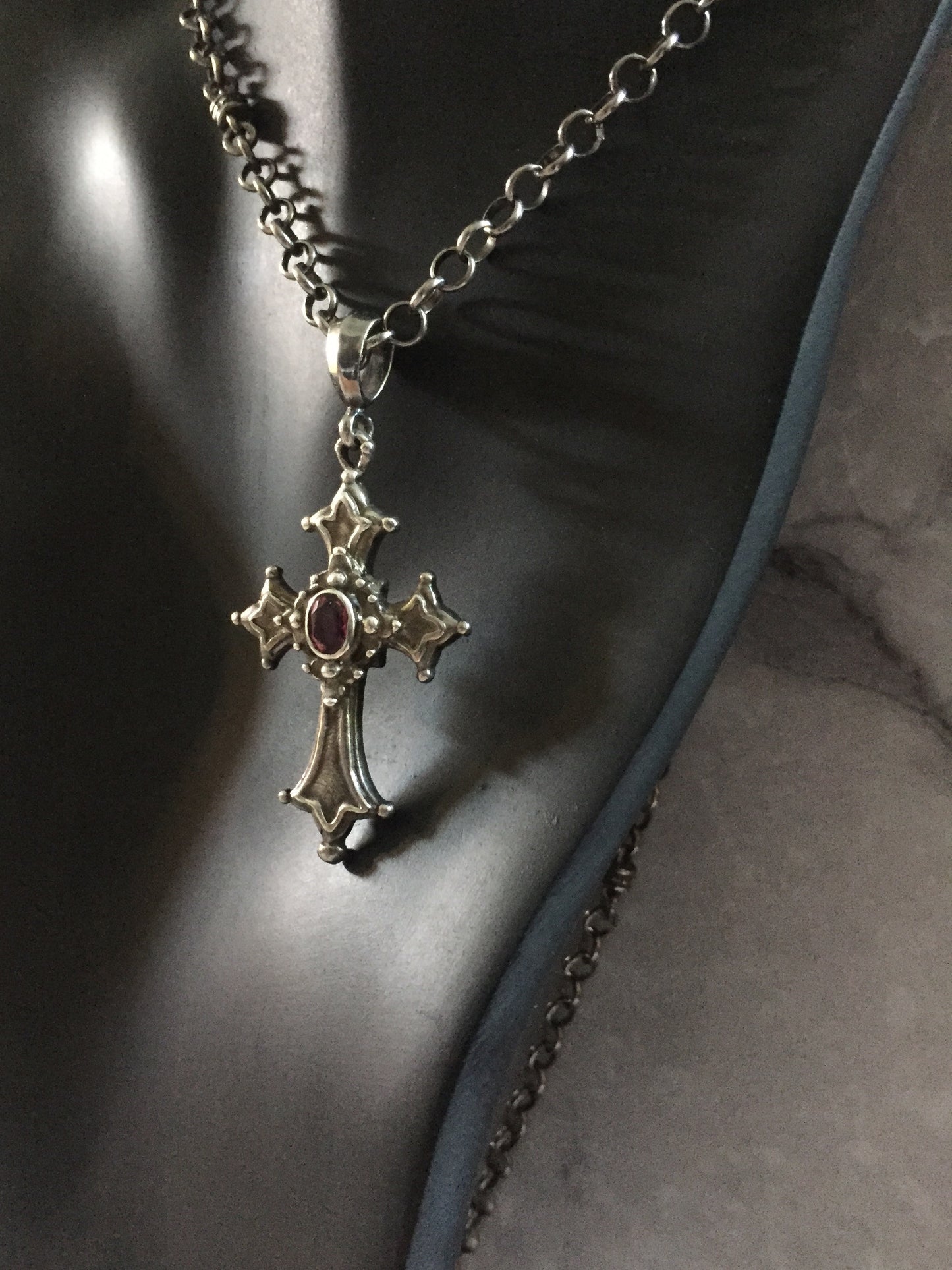 Cross Necklace with Pink Tourmalin