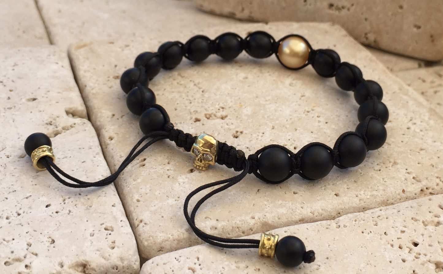 Gold Skull Bracelet with Diamonds South Sea Pearl