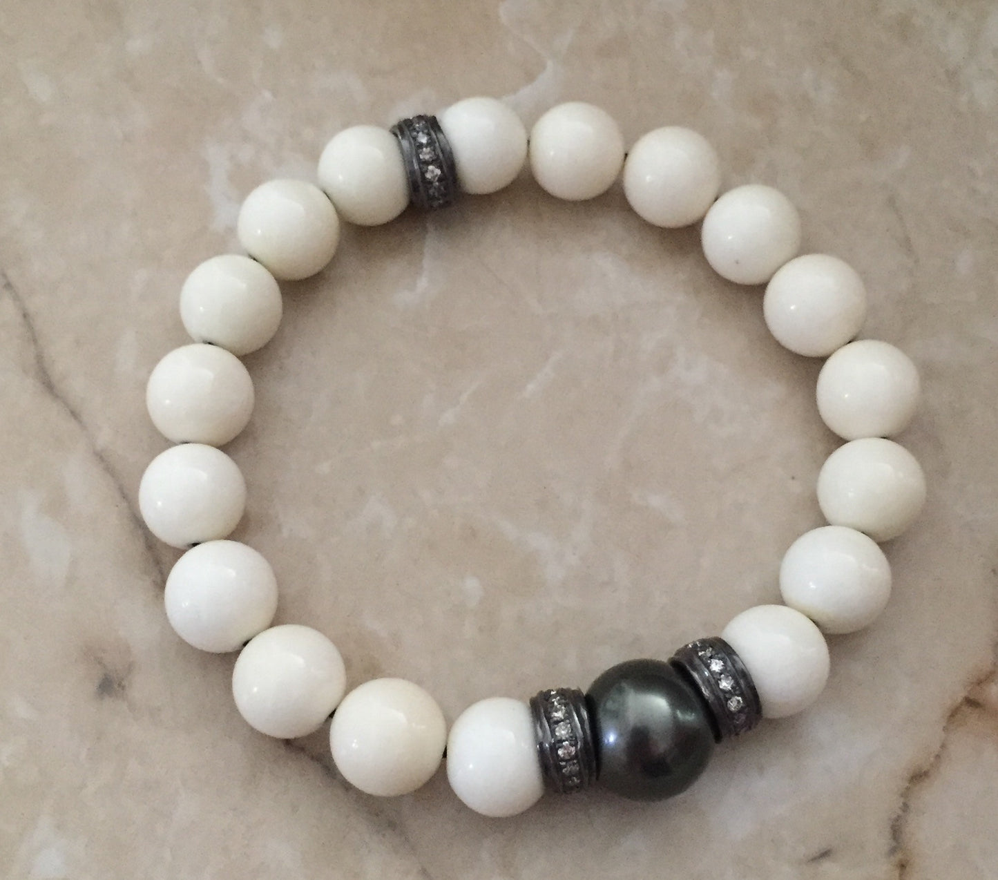 Bracelet - Tahitian Black Pear & White Coral