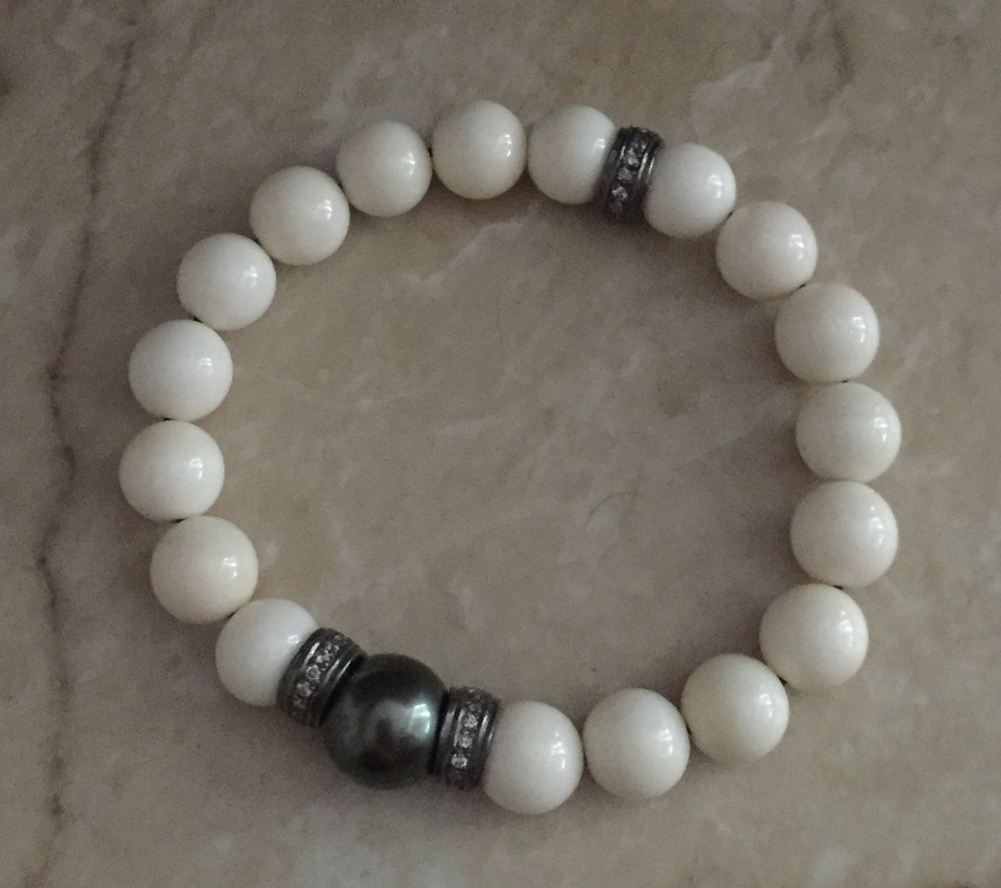 Bracelet - Tahitian Black Pear & White Coral by Roman Paul