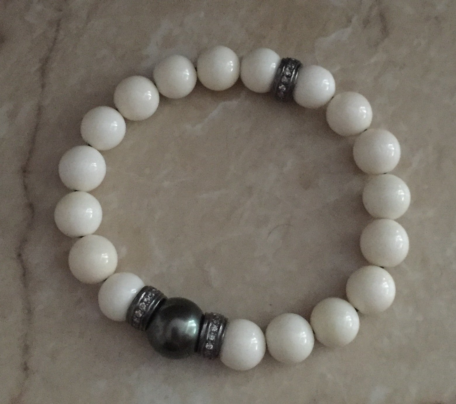 Bracelet - Tahitian Black Pear & White Coral by Roman Paul