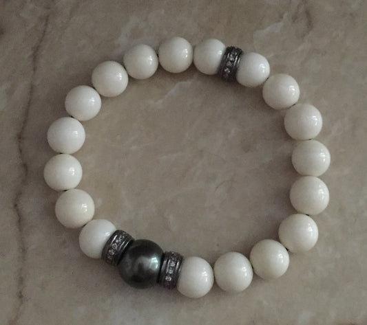 Bracelet - Tahitian Black Pear & White Coral by Roman Paul